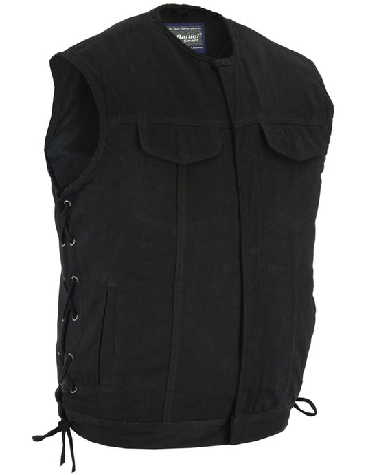 DM978 Denim Material, Upgraded Style Gun Pockets, All black construct Men's Denim Vests Virginia City Motorcycle Company Apparel 