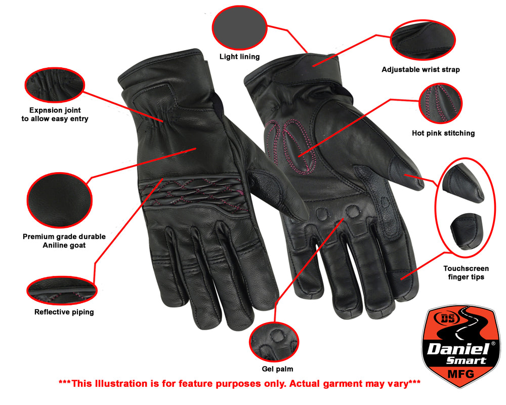 DS81 Women's Cruiser Glove  (Black/Pink) Women's Lightweight Gloves Virginia City Motorcycle Company Apparel 
