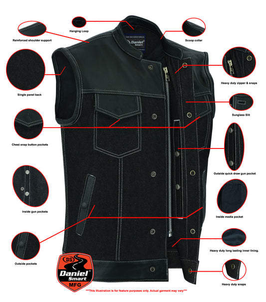 DM900 Men's Leather/Denim Combo Vest Men's Vests Virginia City Motorcycle Company Apparel 
