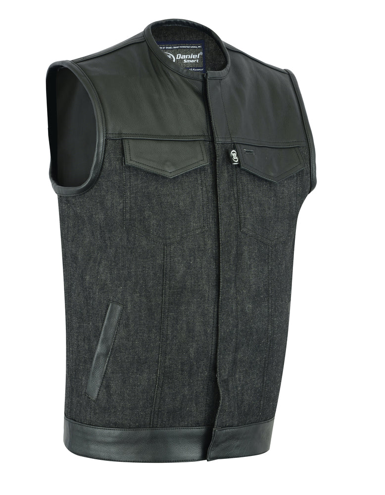 DM901   Men's Leather/Denim Combo Vest Without Collar Men's Vests Virginia City Motorcycle Company Apparel 