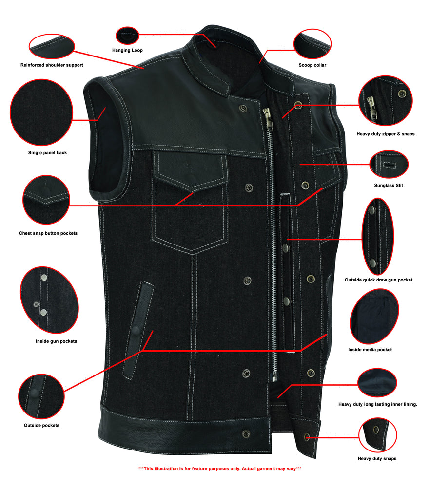 RC900 Men's Leather/Denim Combo Vest Men's Vests Virginia City Motorcycle Company Apparel in Nevada USA