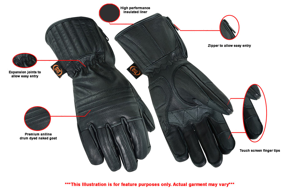 DS32   Superior Features Insulated Cruiser Glove Men's Gauntlet Gloves Virginia City Motorcycle Company Apparel 