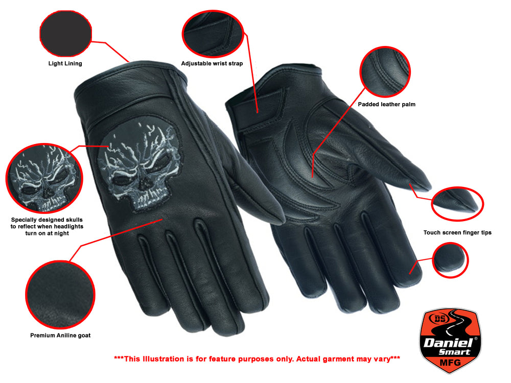 DS47   Reflective Skull Short Glove Men's Lightweight Gloves Virginia City Motorcycle Company Apparel 