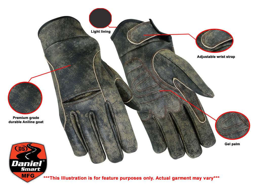 DS42B Premium Antique Brown Cruiser Glove Men's Lightweight Gloves Virginia City Motorcycle Company Apparel 