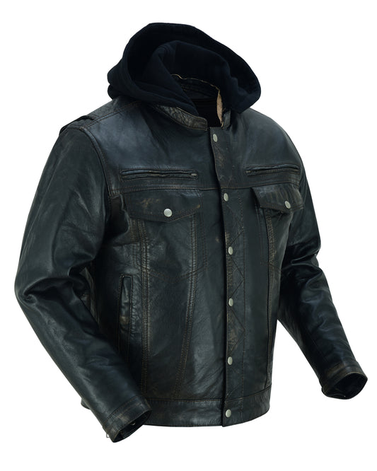 DS782 Men's Lightweight Drum Dyed Distressed Naked Lambskin Jacket Men's Leather Motorcycle Jackets Virginia City Motorcycle Company Apparel 