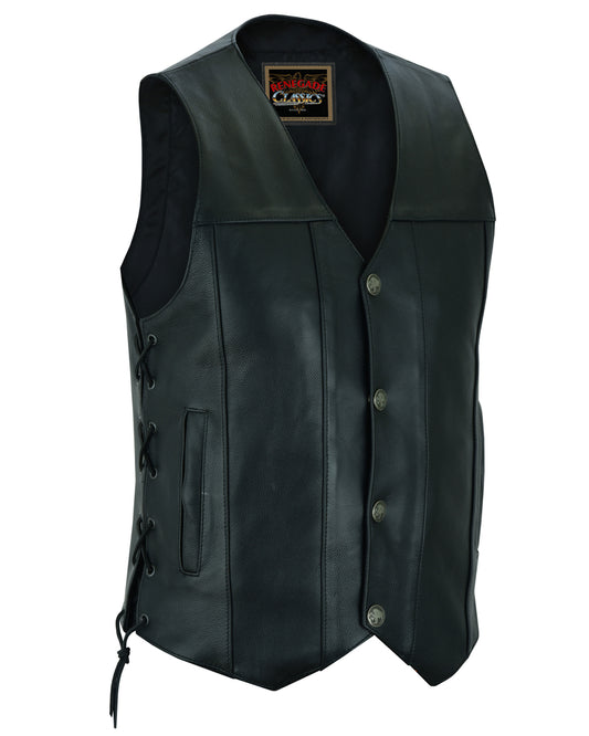 RC142 Men's Classic Leather Vest with Buffalo Nickel Head Buttons Men's Vests Virginia City Motorcycle Company Apparel in Nevada USA