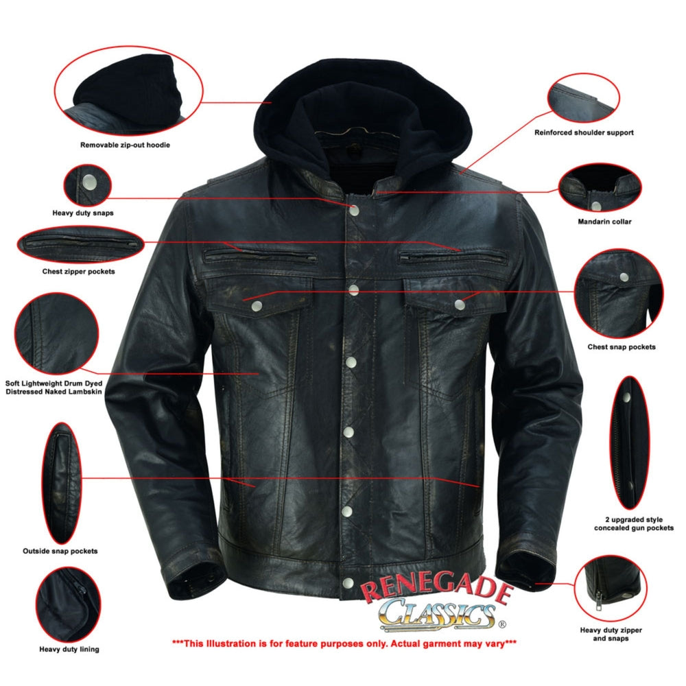 RC782 Men's Lightweight Drum Dyed Distressed Naked Lambskin Jacket Men's Jacket Virginia City Motorcycle Company Apparel in Nevada USA