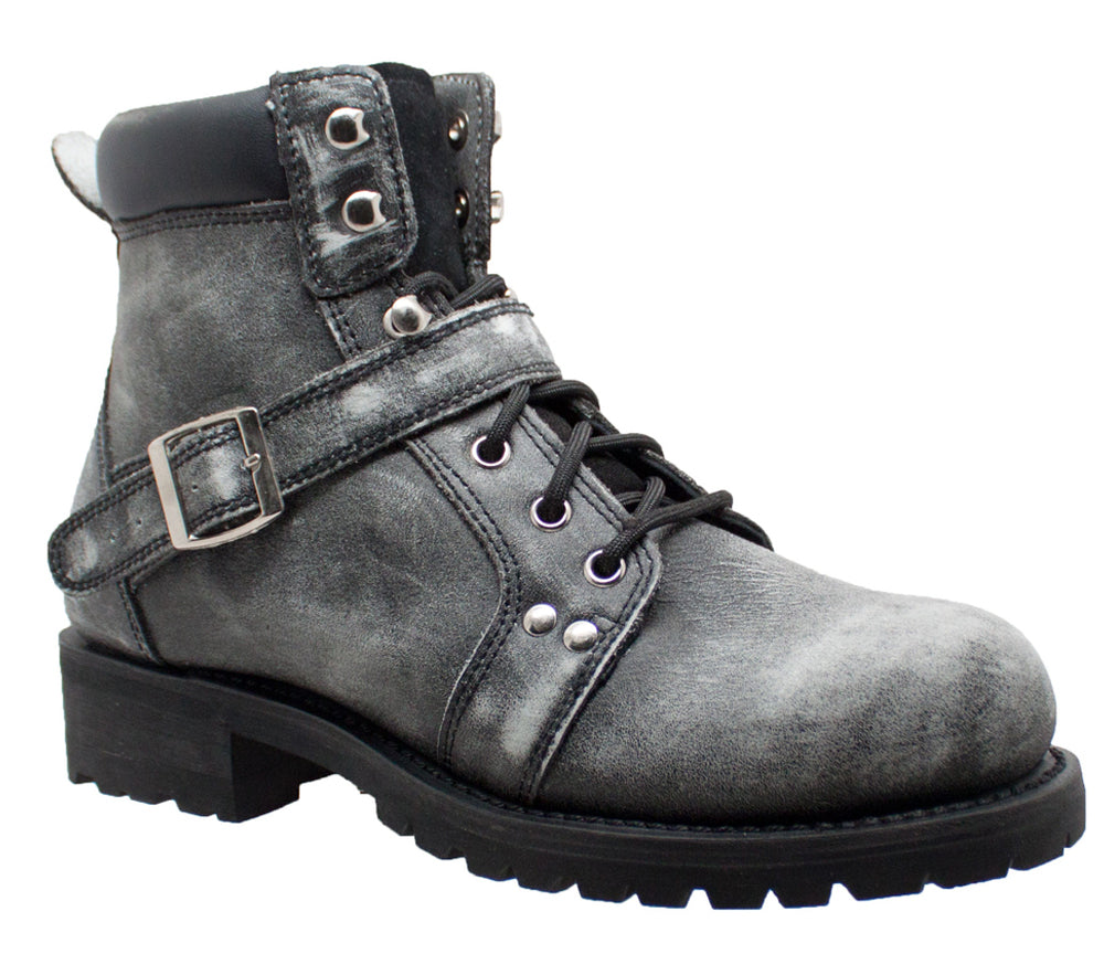 9143SBKM Men's 6" Zipper Lace Stonewashed Leather Boot Men's Motorcycle Boots Virginia City Motorcycle Company Apparel 