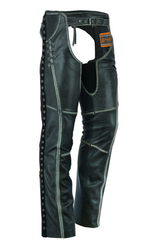 DS485V Women's Gray Stylish Lightweight Hip Set Chaps Women's Chaps & Pants Virginia City Motorcycle Company Apparel 