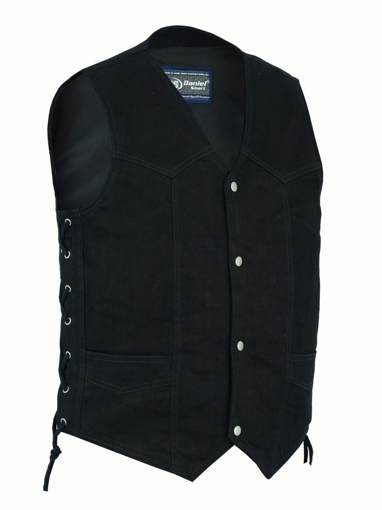 DM911 Men's Traditional Denim Vest with Side Laces Men's Vests Virginia City Motorcycle Company Apparel 