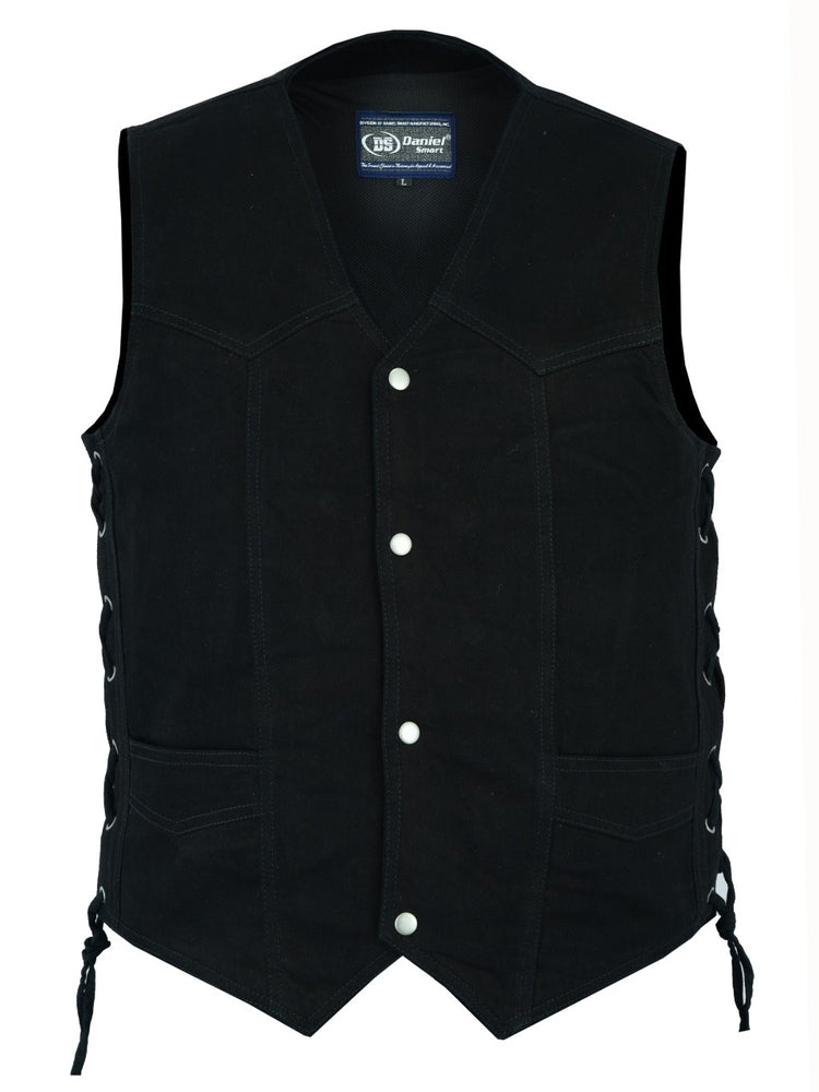 DM911 Men's Traditional Denim Vest with Side Laces Men's Vests Virginia City Motorcycle Company Apparel 