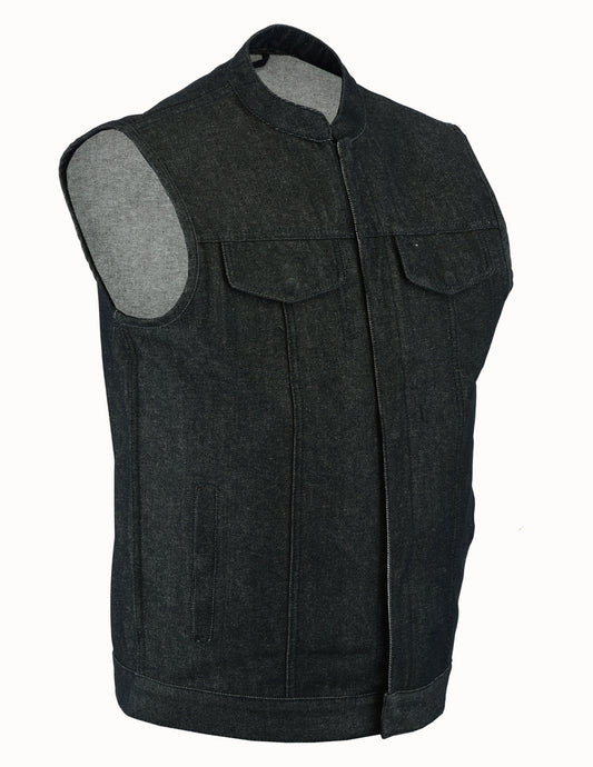 DM977 Men's Rough Rub-Off Raw Finish Denim Vest Men's Vests Virginia City Motorcycle Company Apparel 