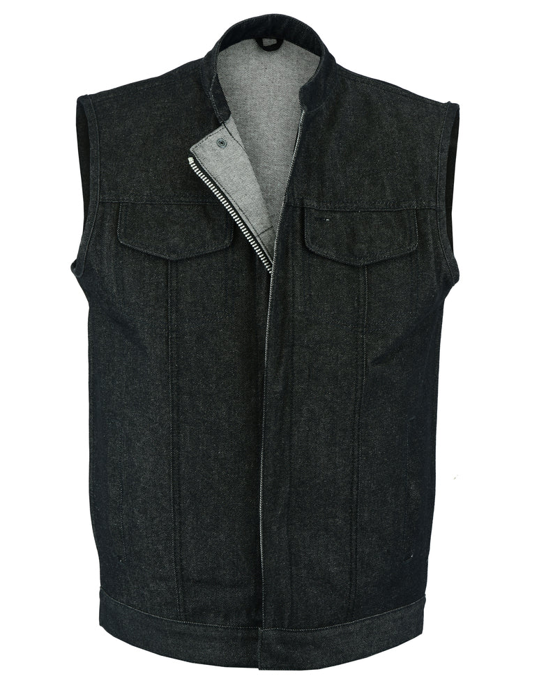 DM977 Men's Rough Rub-Off Raw Finish Denim Vest Men's Vests Virginia City Motorcycle Company Apparel 