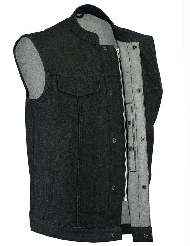 RC977 Men's Rough Rub-Off Raw Finish Denim Vest mens vest Virginia City Motorcycle Company Apparel in Nevada USA