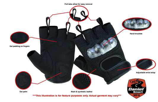 DS19 Sporty Mesh Fingerless Glove Men's Fingerless Gloves Virginia City Motorcycle Company Apparel 