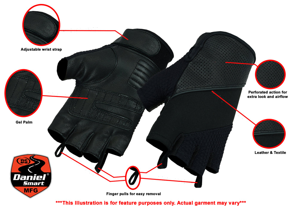 DS7 Leather/ Textile Fingerless Glove Men's Fingerless Gloves Virginia City Motorcycle Company Apparel 