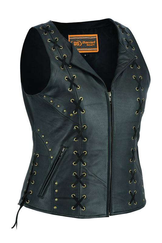 DS233 Women's Zippered Vest with Lacing Details Women's Vests Virginia City Motorcycle Company Apparel 