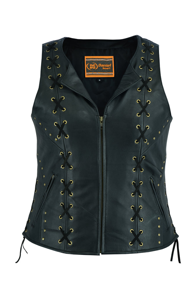 DS233 Women's Zippered Vest with Lacing Details Women's Vests Virginia City Motorcycle Company Apparel 