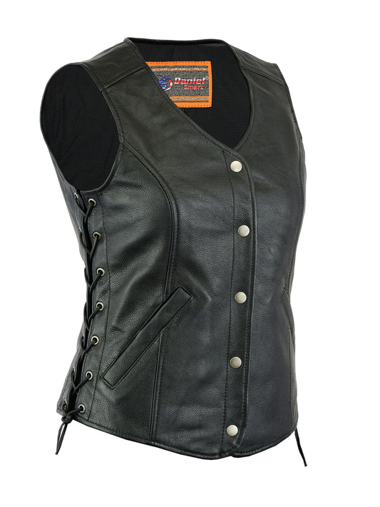 DS266  Women's Premium Classy Longer Body 3/4 Vest Women's Leather Vests Virginia City Motorcycle Company Apparel 