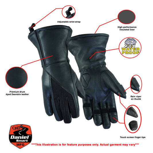 DS70 Women's Feature-Packed Deer Skin Insulated Cruiser Glove Women's Gauntlet Gloves Virginia City Motorcycle Company Apparel 