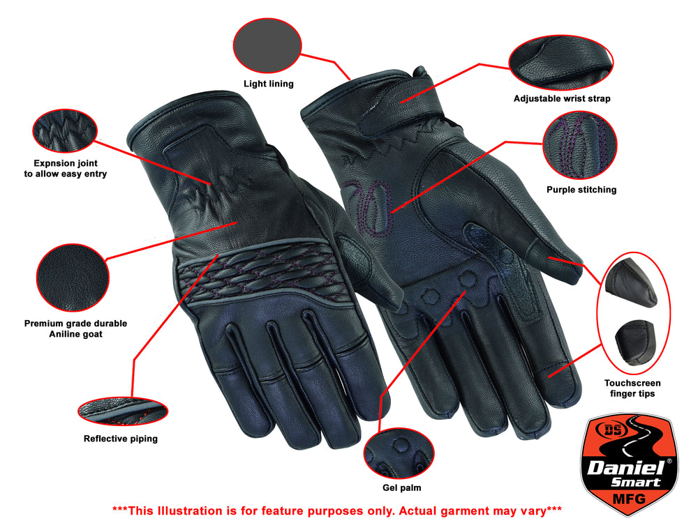 DS2425 Women's Cruiser Glove (Black / Purple) Women's Lightweight Gloves Virginia City Motorcycle Company Apparel 