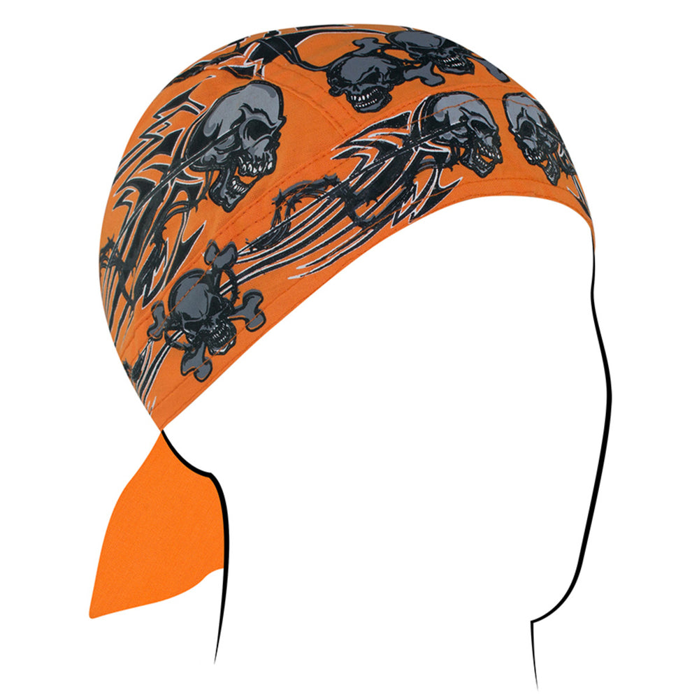 Z669 Flydanna®, Cotton, Orange Tribal Skull Headwraps Virginia City Motorcycle Company Apparel 