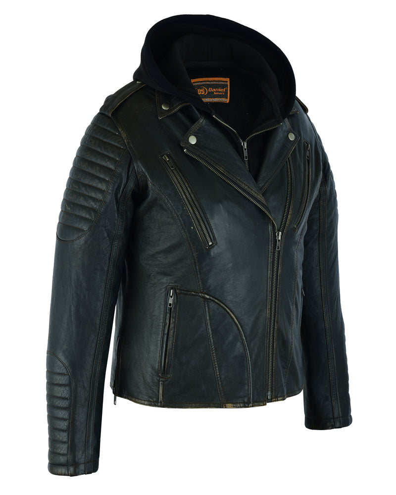 DS878 Women's Lightweight Drum Dyed Distressed Naked Lambskin M/C Jac Women's Leather Motorcycle Jackets Virginia City Motorcycle Company Apparel 