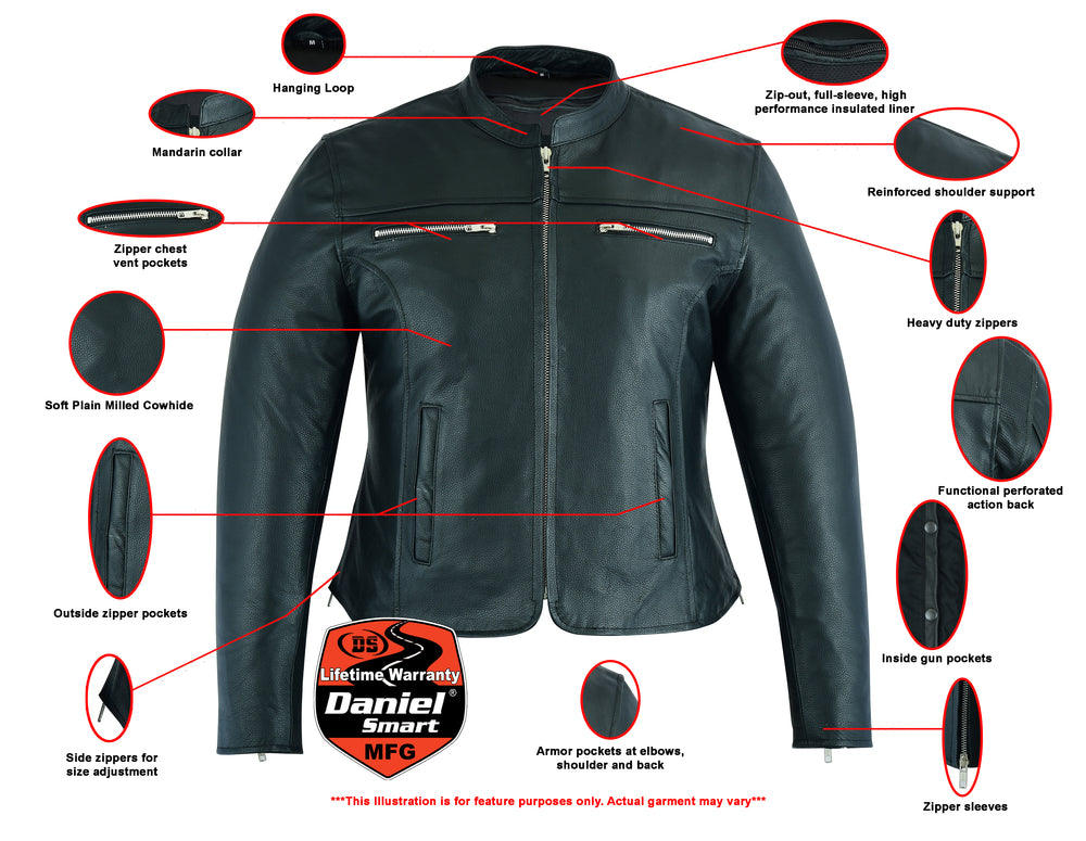 DS839 Women's Full Cut Jacket /Jazzy look Women's Leather Motorcycle Jackets Virginia City Motorcycle Company Apparel 