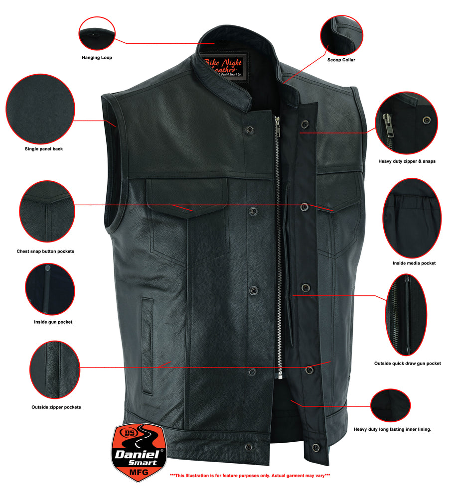 AM9192 Concealed Snap Closure, Scoop Collar & Hidden Zipper Men's Vests Virginia City Motorcycle Company Apparel 