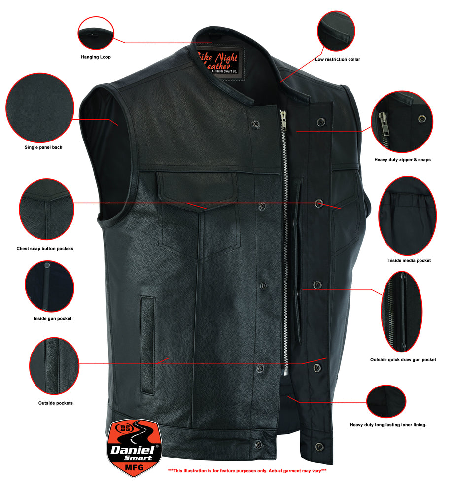 AM9193 Concealed Snap Closure, Without Collar & Hidden Zipper Men's Vests Virginia City Motorcycle Company Apparel 