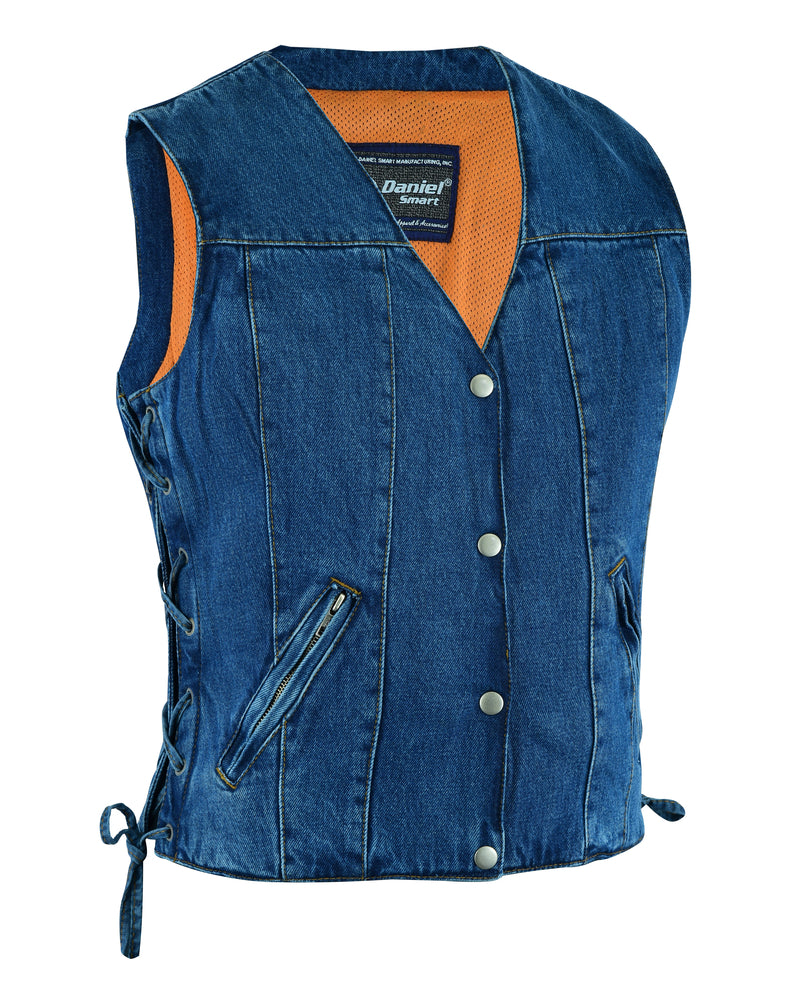 DM997 Women's Single Back Panel Concealed Carry Denim Vest - Blue Women's Vests Virginia City Motorcycle Company Apparel 