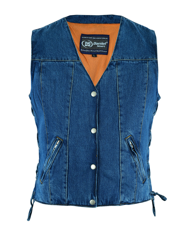 DM997 Women's Single Back Panel Concealed Carry Denim Vest - Blue Women's Vests Virginia City Motorcycle Company Apparel 