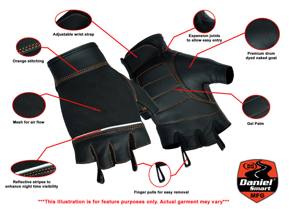 DS2429 Women's Fingerless Glove with Orange Stitching Details Women's Fingerless Gloves Virginia City Motorcycle Company Apparel 