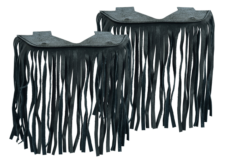 B1004 Black Leather Floor Boards with Fringe - Small Lever Covers & Floor Boards Virginia City Motorcycle Company Apparel 