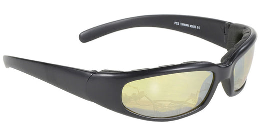 43022 Rally Wrap Padded Blk Frame/Yellow Lens Sunglasses Virginia City Motorcycle Company Apparel 