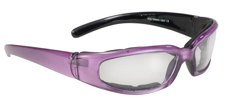 43027 Rally Wrap Padded Blk Frame/Purple Pearl/Clear Lens Sunglasses Virginia City Motorcycle Company Apparel 