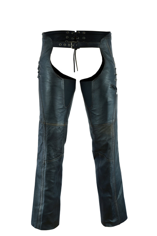 Women's Stylish Lightweight Distressed Leather Chaps - DS490 Chaps Virginia City Motorcycle Company Apparel 