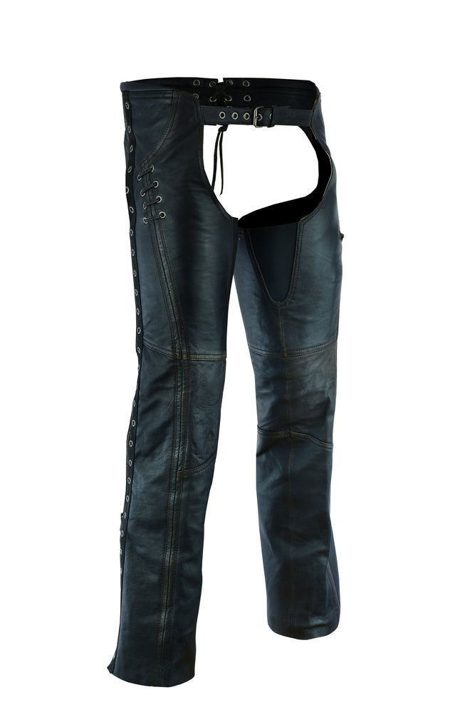 Women's Stylish Lightweight Distressed Leather Chaps - DS490 Chaps Virginia City Motorcycle Company Apparel 
