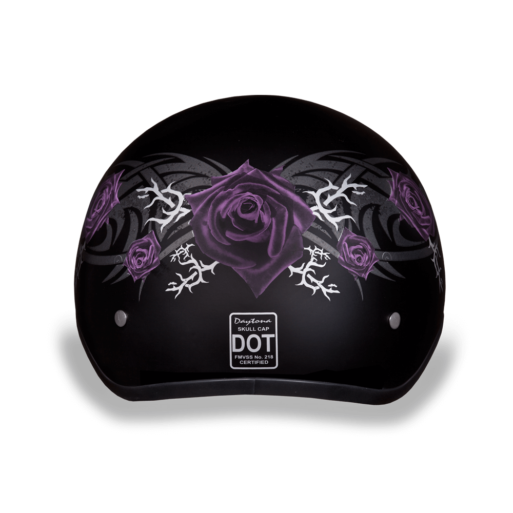 D6-PR D.O.T. DAYTONA SKULL CAP - W/ PURPLE ROSE 1/2 Shell Helmets Virginia City Motorcycle Company Apparel 
