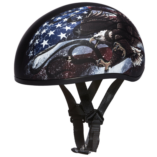 Skull Cap Motorcycle Helmet - Purple Rose Graphic D6-PR - Open Road Leather  & Accessories