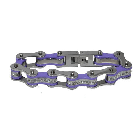 VJ1108 Two Tone Silver/Purple W/White Crystal Centers Bracelets Virginia City Motorcycle Company Apparel 