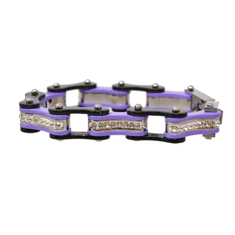 VJ1109 Two Tone Black/Purple W/White Crystal Centers Bracelets Virginia City Motorcycle Company Apparel 