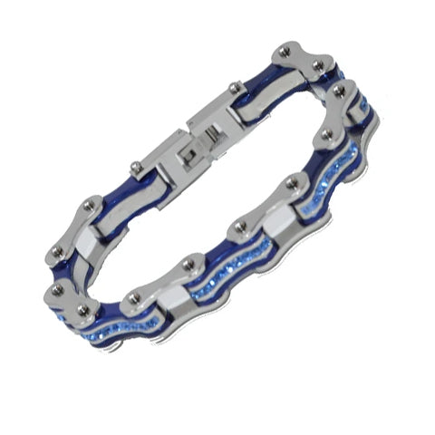 VJ1110 Two Tone Silver/Candy Blue W/Blue Crystal Centers Bracelets Virginia City Motorcycle Company Apparel 