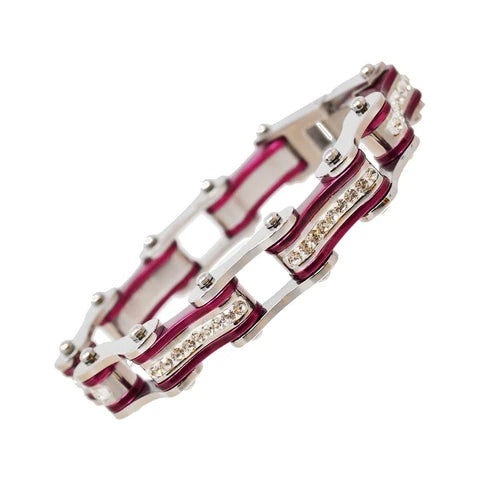 VJ1103 Two Tone Silver/Candy Purple W/White Crystal Centers Bracelets Virginia City Motorcycle Company Apparel 