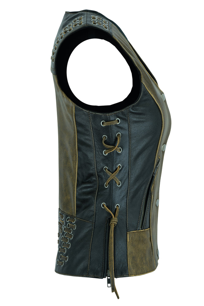 DS298 Women's Vest with Grommet and Lacing Accents - Two Tone Women's Vests Virginia City Motorcycle Company Apparel 