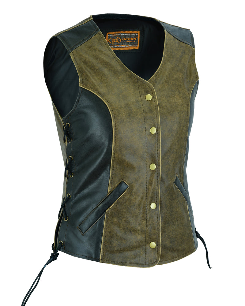 DS214  Women's Stylish Longer Body &frac34; Vest - Side Laces - Two T Women's Vests Virginia City Motorcycle Company Apparel 