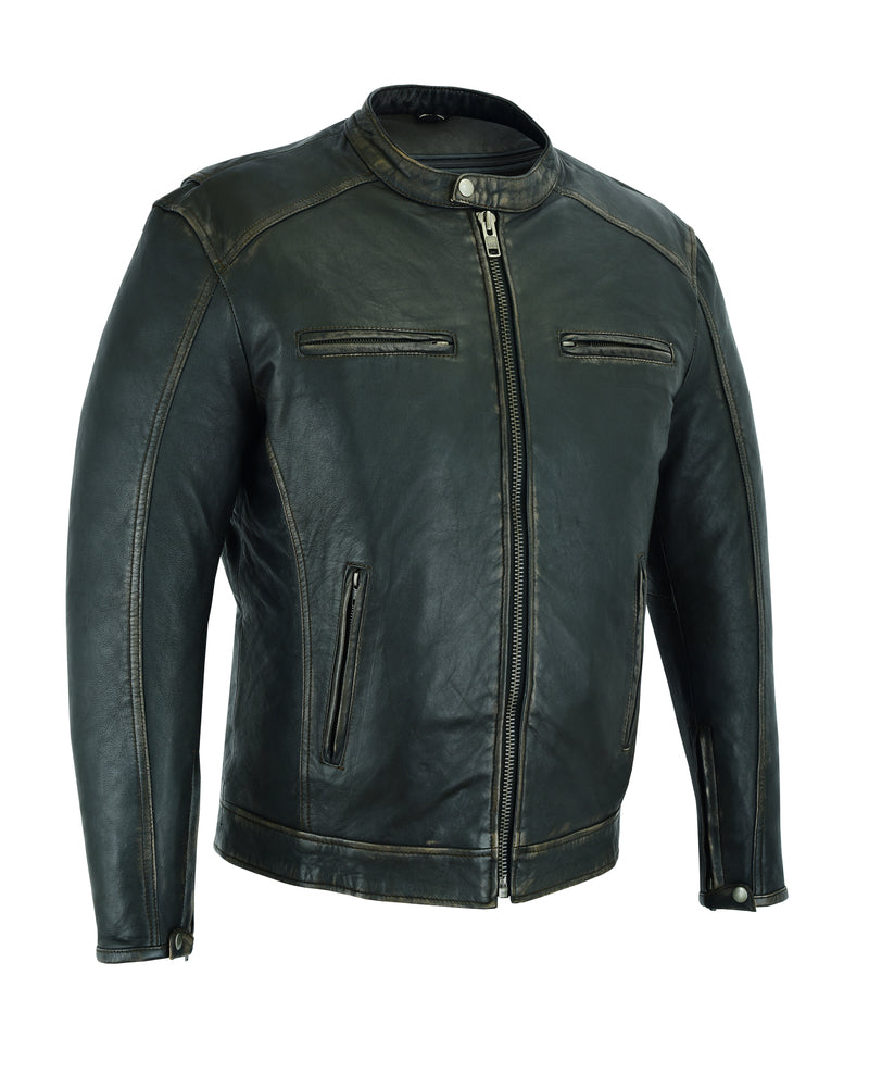 DS743 Men's Cruiser Jacket in Lightweight Drum Dyed Distressed Naked Men's Leather Motorcycle Jackets Virginia City Motorcycle Company Apparel 