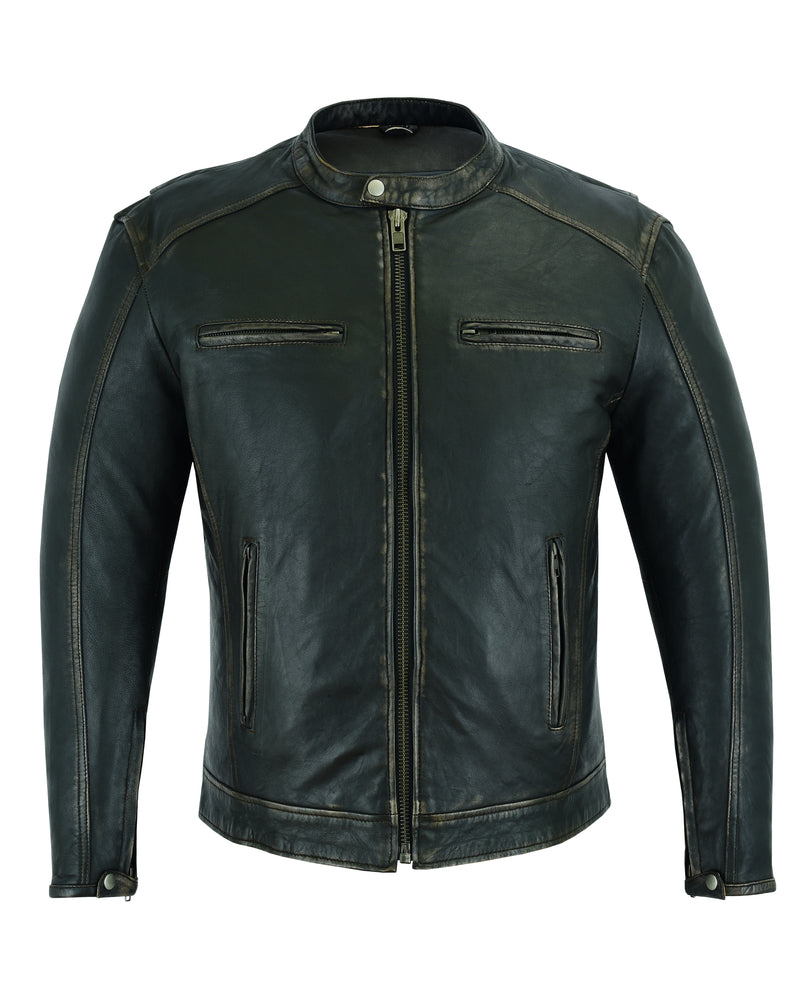 DS743 Men's Cruiser Jacket in Lightweight Drum Dyed Distressed Naked Men's Leather Motorcycle Jackets Virginia City Motorcycle Company Apparel 