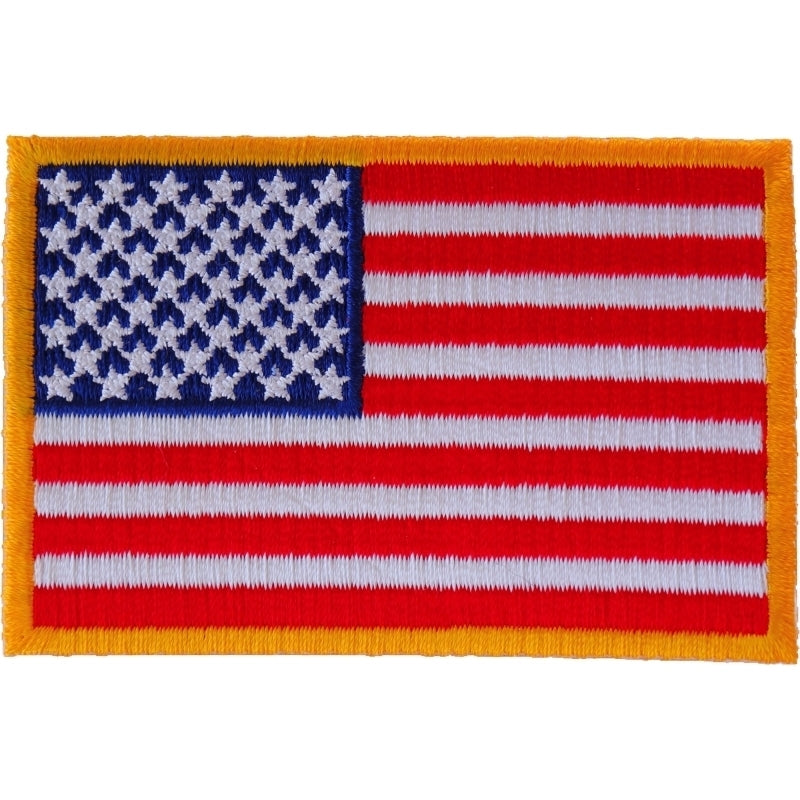 P2046 US Flag Patch Small Yellow Border 3 Inch Patches Virginia City Motorcycle Company Apparel 