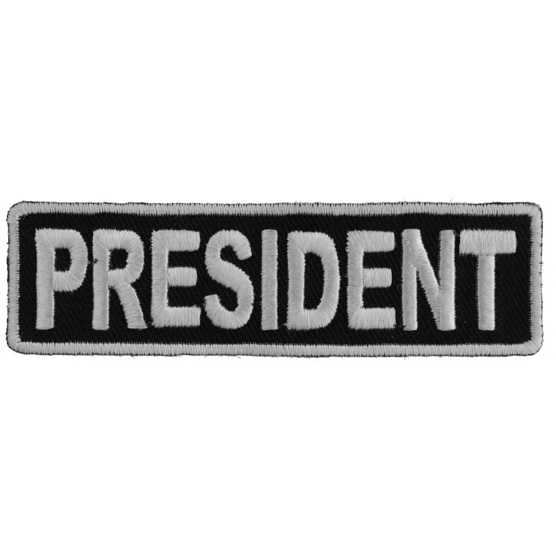 P3708 President Patch 3.5 Inch White Patches Virginia City Motorcycle Company Apparel 
